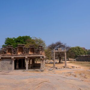 Scenic wide shot of Hampi ruins
