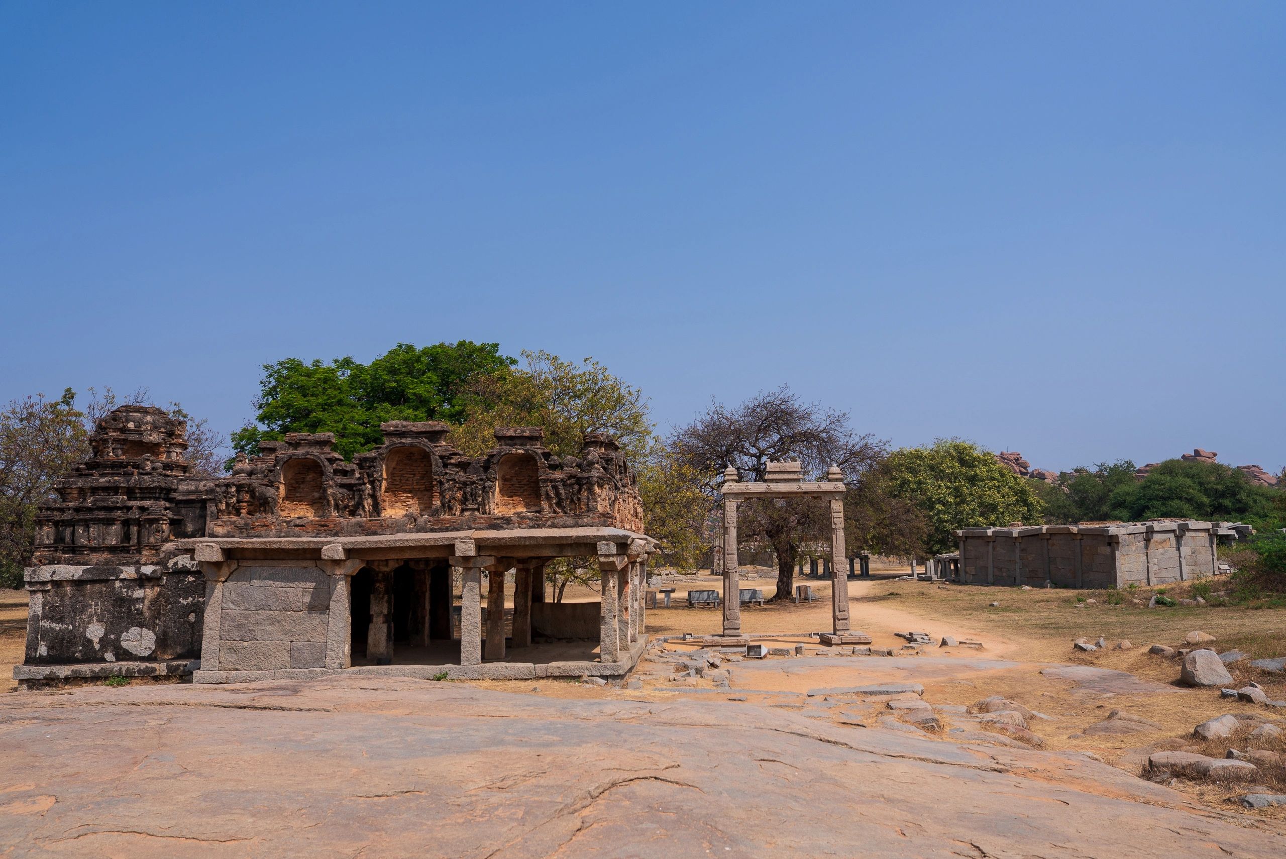 Scenic wide shot of Hampi ruins