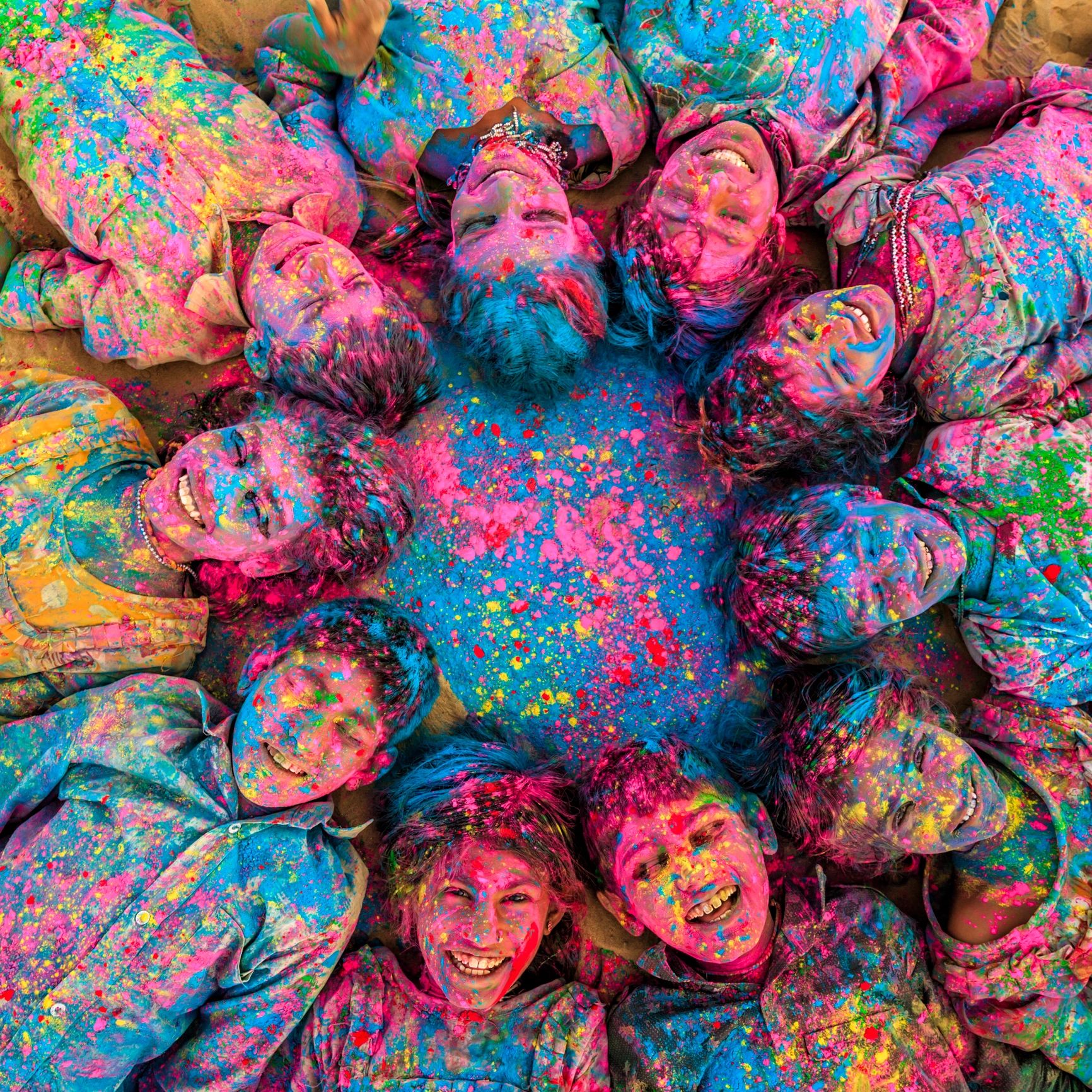 Group of travelers celebrating in India